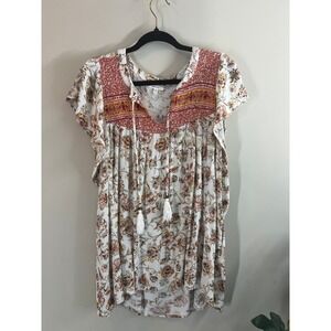 Maurices Womens 2X Floral Print Peasant Tunic Top Boho Bohemian Blouse